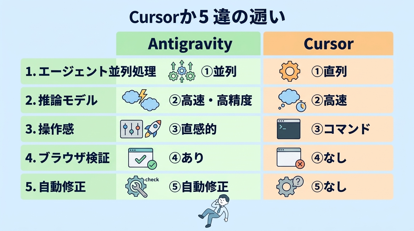 AntigravityとCursorの決定的な違い5つ
