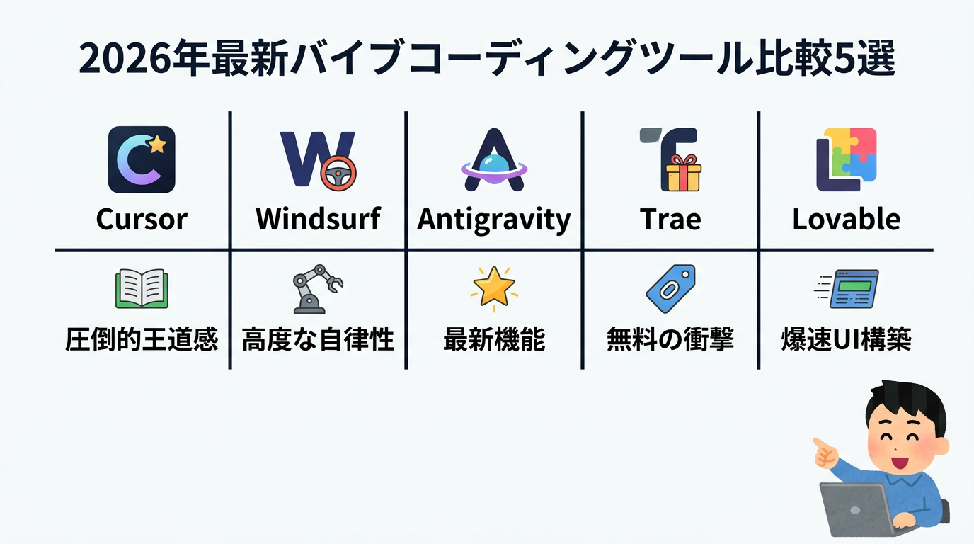 2026年最新バイブコーディングツール比較5選