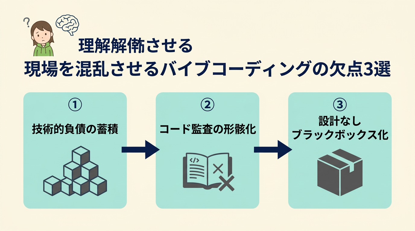 現場を混乱させるバイブコーディングの欠点3選