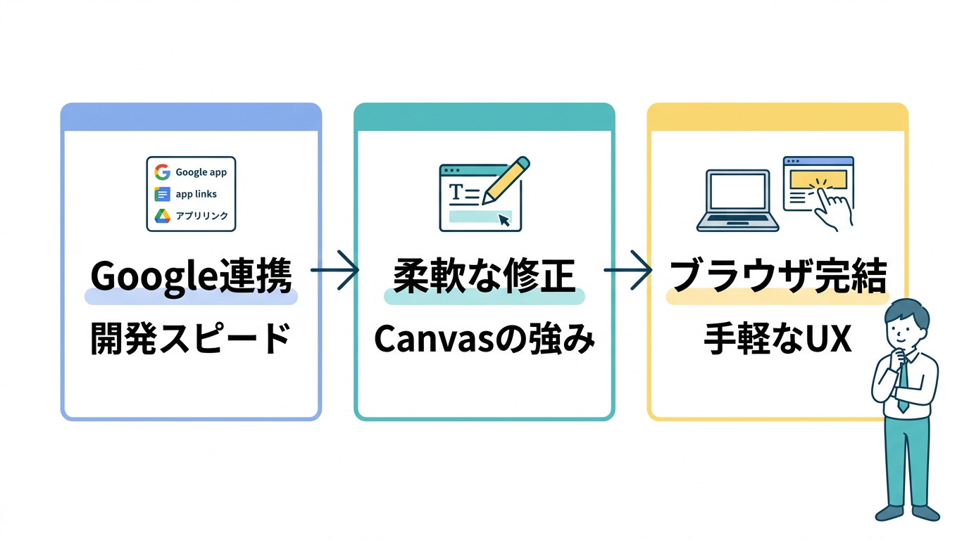 ClaudeやCursorと比較したGemini Canvasの強み3選