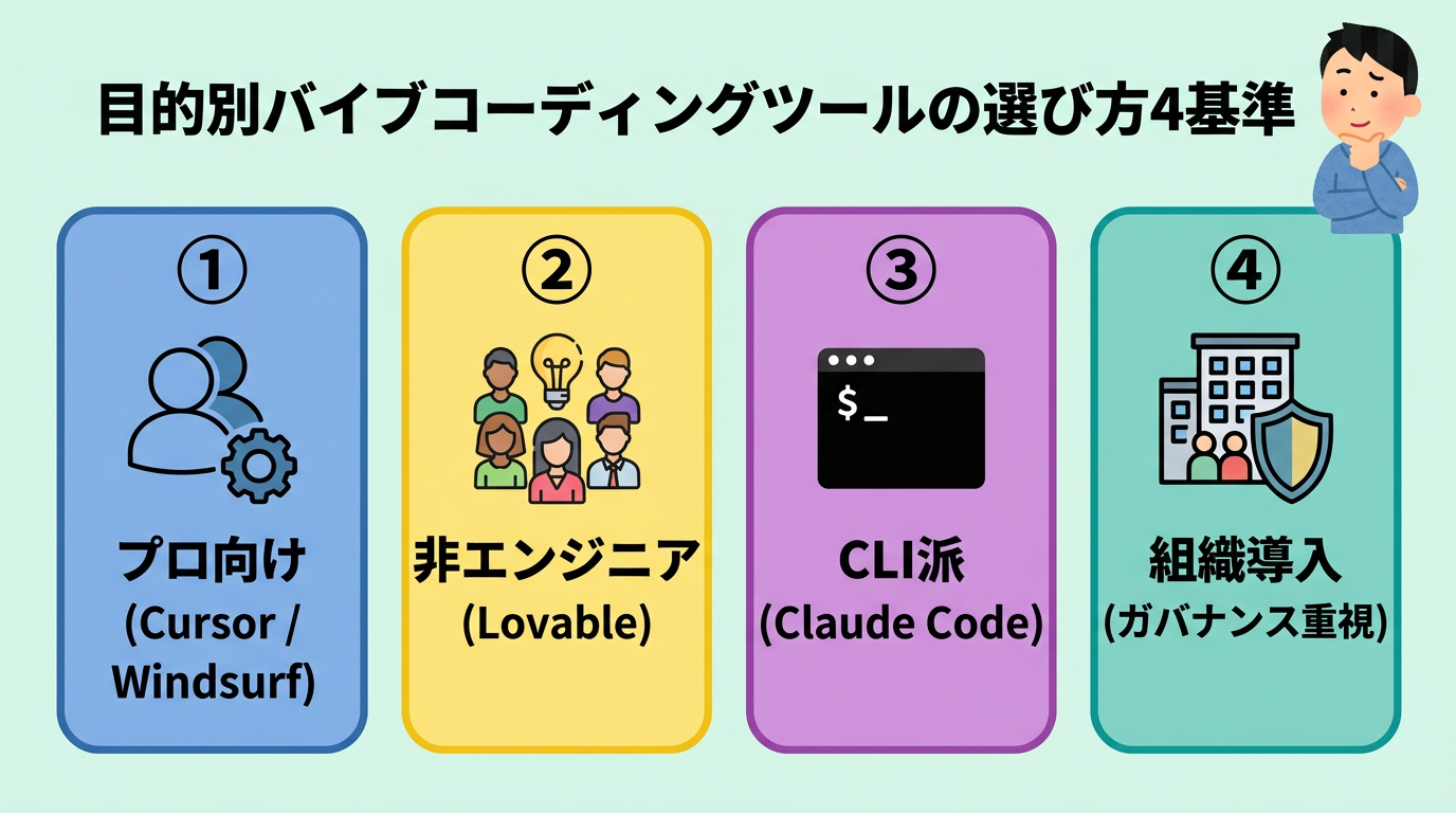 目的別バイブコーディングツールの選び方4基準