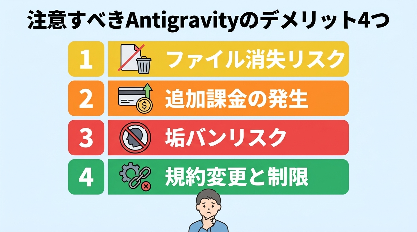 注意すべきAntigravityのデメリット4つ