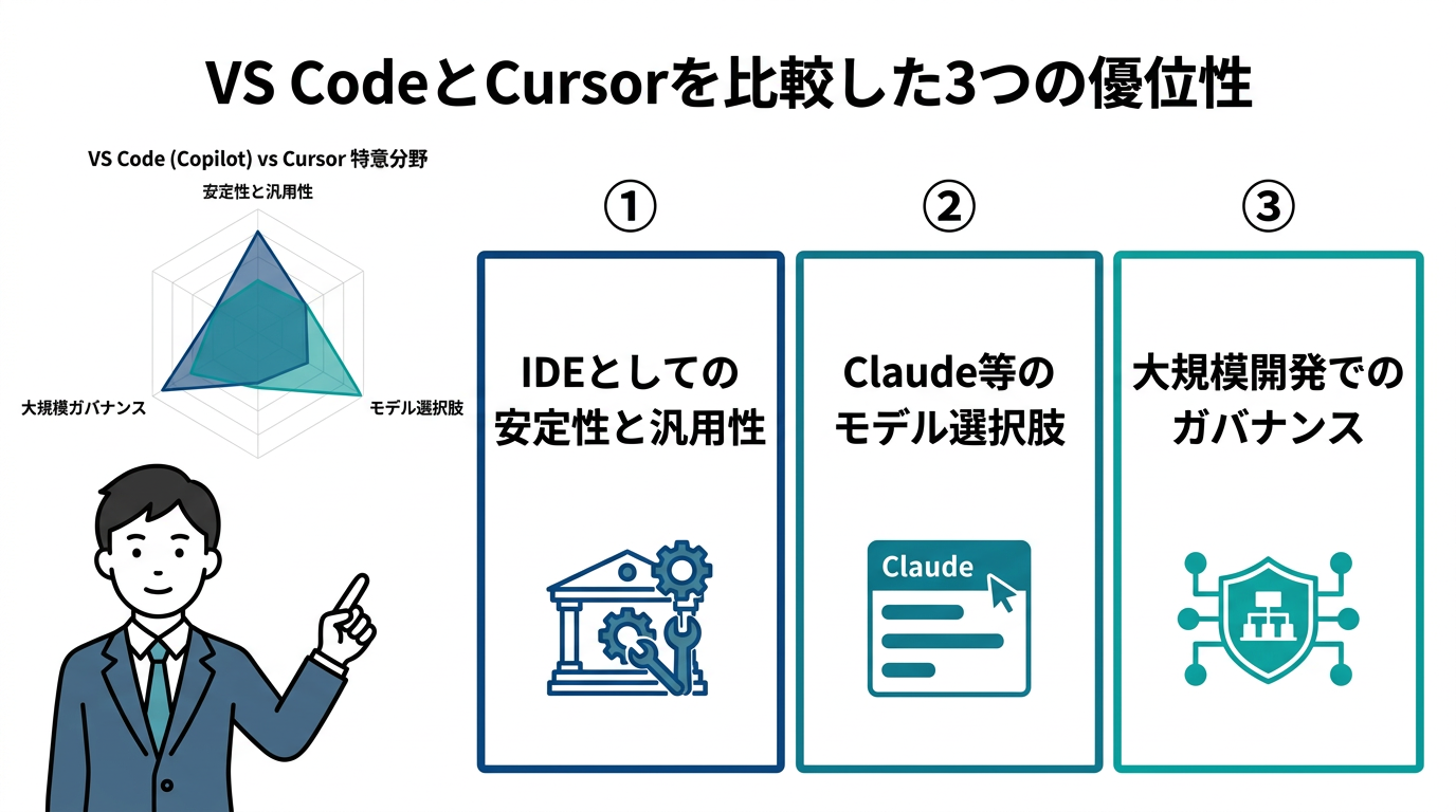 VS CodeとCursorを比較した3つの優位性