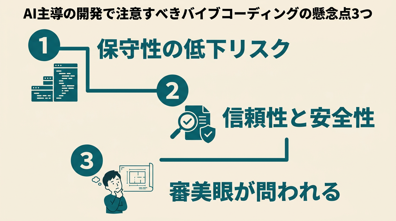 AI主導の開発で注意すべきバイブコーディングの懸念点3つ